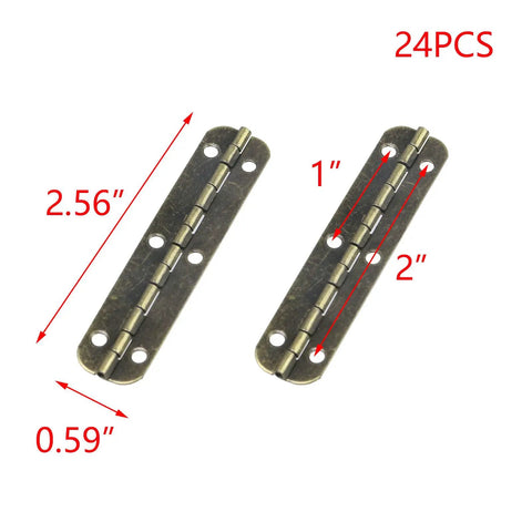 24 Piece Set Vintage Bronze Iron Piano Hinges Heavy Duty Continuous Door Hardware With Mounting Screws, sized 2.56" x 0.59".