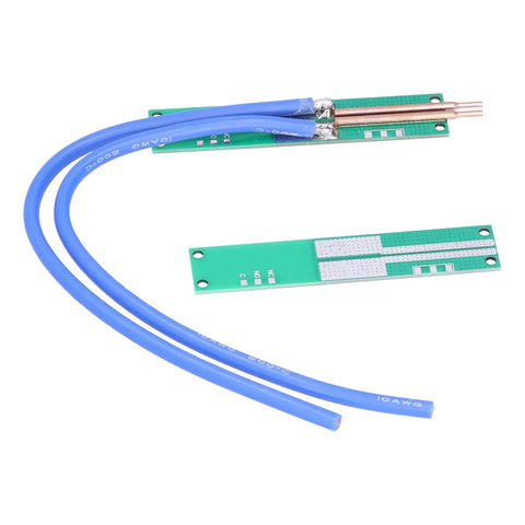 Pure Copper DIY Spot Welding Pen Kit For Handheld Electronics Repair shown with blue cables and green PCB board.