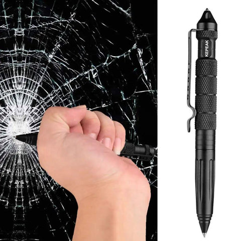 Hand using Rugged Tactical Pen For Everyday Carry, Self Defense And Emergency Glass Breaker, Tungsten Steel Cap, Aluminum Body