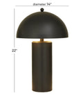 Black Metal Table Lamp With Dome Shade Modern Living Room Accent Light Durable Iron Construction 14x14x22 Inches