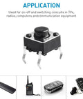 180 Piece Tactile Push Button Switch Kit With 10 Values Ranging From 6x6mm To 7x7mm, showing 4 pin tact switch for electronics.