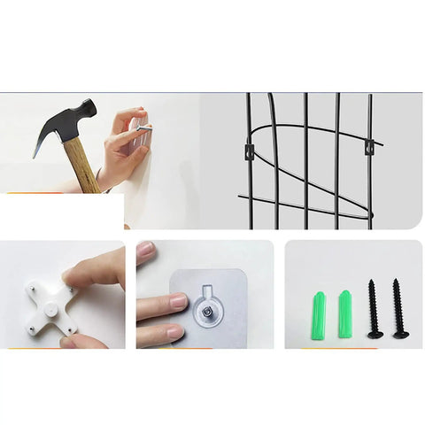 Image showing installation of Slick Wall Mount Coat Rack With Sturdy Round Metal Hooks, featuring tools and mounting hardware.