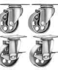 Kickass Heavy Duty Steel Swivel Casters 4 Pack 3.5 Inch Wheels 350 Lbs Locking Brakes Smooth Plate Rollers.