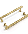 Brushed Gold Modern Kitchen Cabinet Handles Set 5 Pack Solid Brass Drawer Pulls for Dresser Bedroom and Bathroom Five Inch Hole Centers