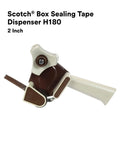 Scotch H180 2-inch packing tape dispenser, side view, gray plastic with brown metal accents.