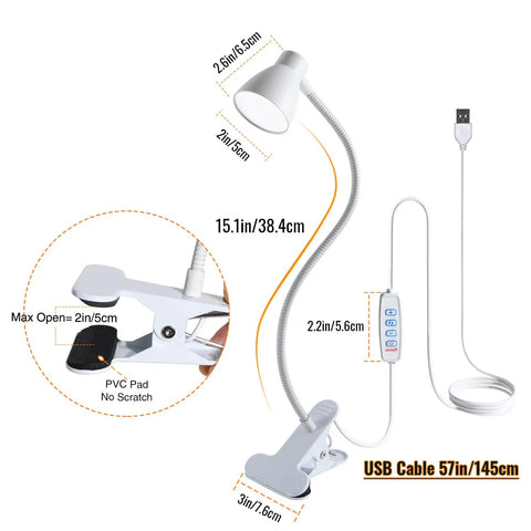 Clamp On Desk Lamp Clip On Reading Light With Adjustable Color Temperature From 3000K To 6500K 30 Illumination Modes USB Cable
