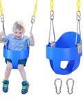 Toddler Swing Seat With Coated Chains And High Back Full Bucket Chair For Outdoor Backyard Fun in blue with carabiners