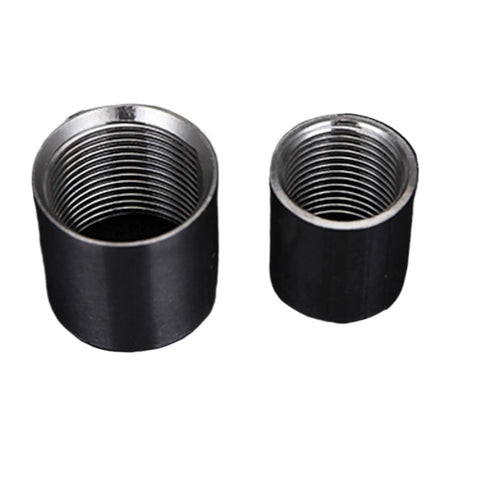 Two stainless steel BSPT female round pipe couplers from 1/8in to 4in set, designed for water lines, SS201 SS304 SS316 fittings.