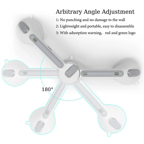 19 Inch Suction Cup Grab Bars For Showers And Bathtubs With Red Green Indicators For Secure Install demonstrating angle adjustment