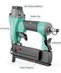 Rock Solid 18 Gauge Pneumatic Brad Nailer And 2 In 1 Air Staple Gun with rubber grip, aluminum housing, and plastic magazine.