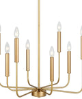 8 Light Modern Chandelier In Gold Finish Farmhouse Candle Style Hanging Light Fixture For Living Room And Dining Room