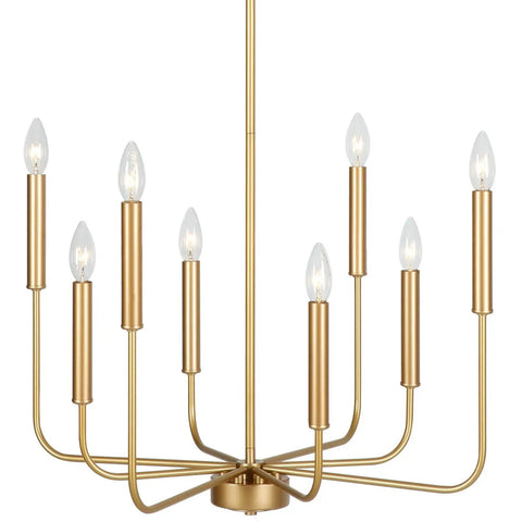 8 Light Modern Chandelier In Gold Finish Farmhouse Candle Style Hanging Light Fixture For Living Room And Dining Room