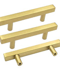 25 Pack Gold Cabinet Handles 3 3 Quarter Inch Hole Spacing Brushed Brass On Stainless Steel T Bar Drawer Pulls displayed