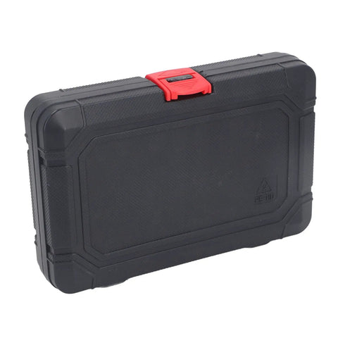 Precision Brass Router Bushing Guide Set 11 Piece Woodworking Template Kit storage case, sturdy black design with red latch.