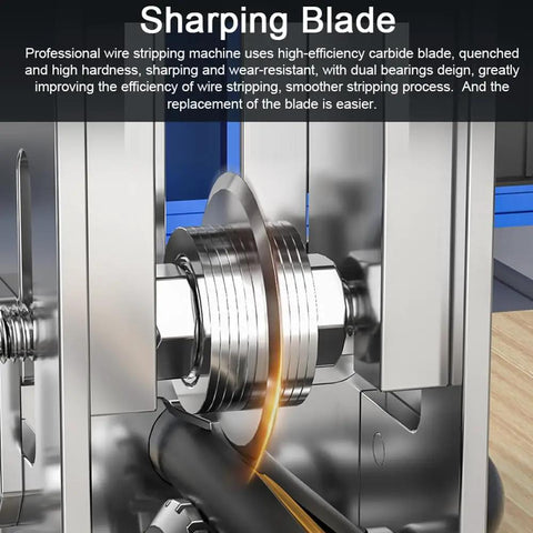 Close-up of sharping blade on Portable Wire Stripper Tool For Home Use 1 To 25mm Cable Manual Stripping Machine With Hand Crank
