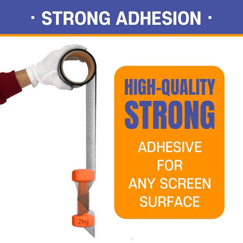 DIY Friendly Fiberglass Screen Repair Kit For Windows And Doors With 2 Inch By 15 Feet Black Mesh And 3 Layer Strong Adhesive Tape Easy Install Made In Korea Durable Replacement Mesh For Window And Door Screens with adhesive strength demonstration.