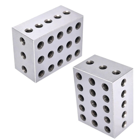 2 3 4 Machinist Block Set, Matched Pair With Twenty Three Holes, Pro Grade Precision Ground Tool Steel, Hardened Setup Blocks For Milling