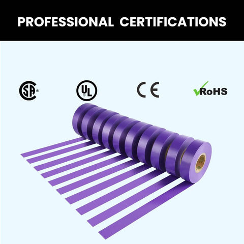 Purple Electrical Tape Ten Pack Waterproof Three Quarter Inch By Sixty Six Feet Industrial Grade UL CSA Listed Tape