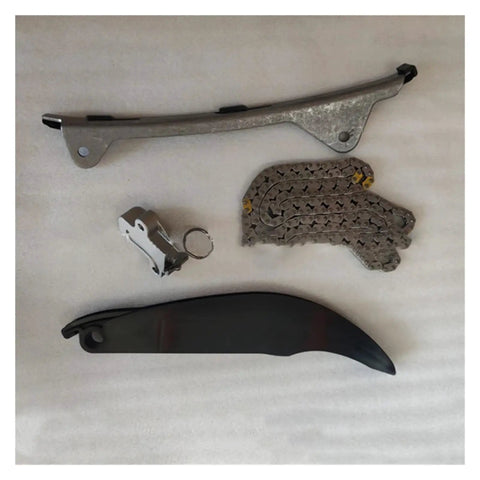 Heavy Duty Timing Chain Kit Compatible With Hyundai And Kia Elantra Sonata Tucson For 2.0L Engine Featuring Camshaft Adjuster Plus Alloy Build For Peak Performance And Long Lasting Reliability On The Road Today. Timing chain kit with alloy guide rail, tensioner, chain, and black cover