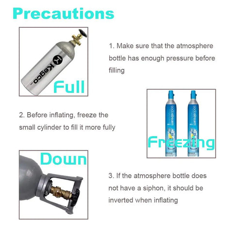 Instructions for using CO2 Refill Adapter Hose Kit With Gauge For No Fuss Home Soda Maker Dual Valve Station for safe CO2 transfer.