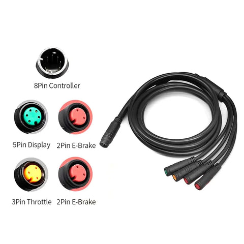 Electric Bike Connector Kit 1T4 Extend Cable 105cm For Throttle E Brake And Display Wiring Harness To Link Up Your E Bike Controller With 8 Pin To 5 Pin 2 Pin 3 Pin Connectors For A Reliable Full Electrical Control Setup