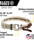Heavy Duty Tool Belt With Mildew Resistant Cotton Polyester Webbing And A Forged Quick Release Buckle For Fast Disengagement On The Job Medium Fits 30 To 44 Inch Waists Great For Ironworkers Framers Carpenters And Electricians displayed in front view with buckle detail, medium size.