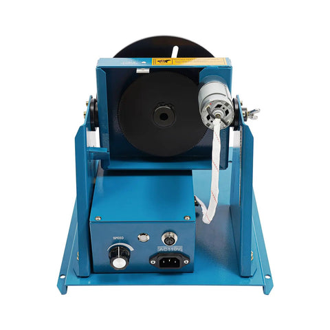 Dead Center 110V Rotary Welding Positioner Turntable with Iron Grip, showing motor and speed control panel from front view.