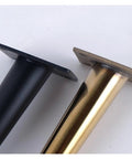 Close-up of black and gold adjustable aluminum furniture legs, showcasing 9.8 inch steel feet for sofas and cabinets.