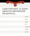 Lightweight Western Horse Headstall With Smooth Browband crafted from Single Ply Leather. Size: 5/8". Classic tooling.