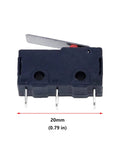 10 Pack Micro Limit Switch 20mm KW12 KW11 with Hinge Lever Actuator 1NO+1NC 3 Pin Terminals 125V 5A AC for CNC Milling Machines