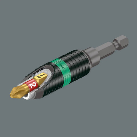 Hexagon 897 Four R SB BiTorsion Rapidaptor Universal Bit Holder For Quarter Inch Shank with gold bit inserted