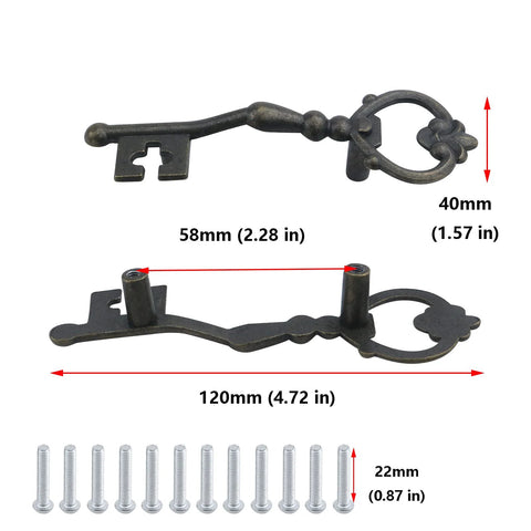 Set Of 6 Bronze Tone Metal Key Shaped Pull Handles For Cabinets Drawers And Doors Includes 12 Screws 58mm Mounting Spacing