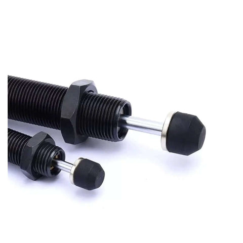 Hydraulic Buffer Mechanical Parts Short Set In Various Sizes AC0604 to AC1005, black metal and rubber components for industrial use.