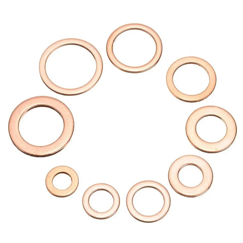 Flat Copper Washers And Gasket Kit Set For Automotive Repairs Heat Resistant Copper Rings And Solid Flat Seals Universal Fit For Sealing Bolts And Engine Components Durable DIY Auto Repair Essentials, assorted copper washers