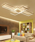 Sleek Dope Three Rectangle Acrylic Chandeliers With Dimmable Remote Flush Mount Ceiling Light Fixture in a modern living room