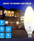 Six Pack Dusk To Dawn LED Bulbs With Smart Light Sensor E12 Candelabra Base 6W Consumption 65W Equivalent 3000K
