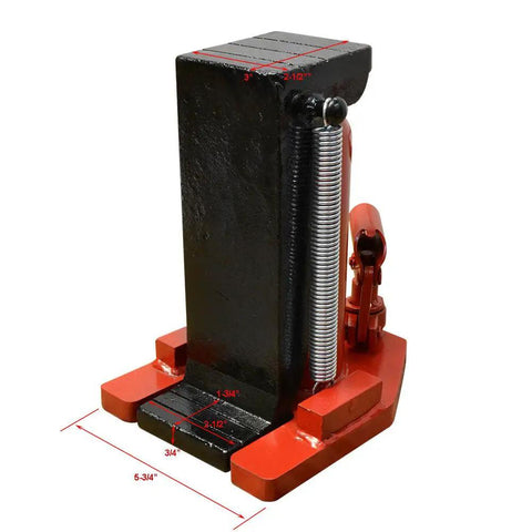 Professional Hydraulic Toe Jack Manual Pump For Track Gear And Containers Handles 2 Point 5 Ton Toe Lift And 5 Ton Top Reach, black and red metal construction.
