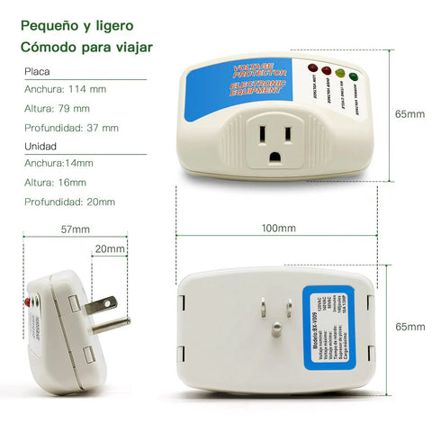 Front, side, and back views of Automatic Induction Surge Protector For Home Use, Single Outlet Power Guard, 125V 1875W capacity.