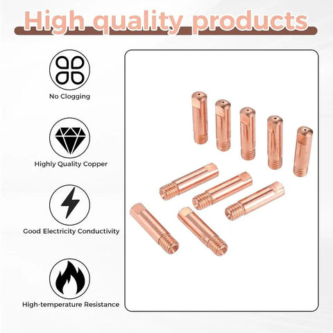 Top Rated 30 Pcs 0.023 Mig Welding Contact Tips For Guns featuring copper tips showing no clogging and high-temperature resistance.
