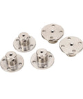 Six silver steel 2mm flange coupling connectors with four mounting holes