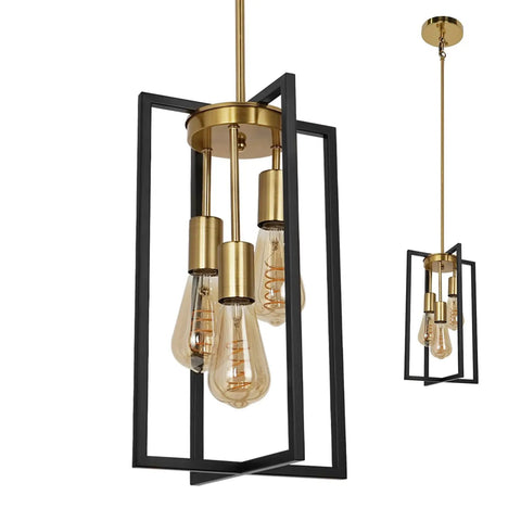 Sleek Black And Brass 3 Light Pendant Light For Kitchen Island And Dining Room Modern Industrial Farmhouse Rectangle Chandelier