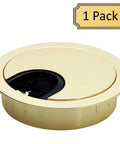 Polished Brass Metal Cable Grommet With 2 Piece Lock In Feature And Brush Opening For Office And Computer Desk Wire Management, 60mm Hole