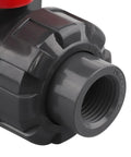Close-up of Solid Two Pack PVC True Union Ball Valve NPT Threaded With Full Port EPDM O Rings And Reversible PTFE Seats Rated At Two Hundred PSI One Half Inch NPT Threaded