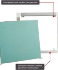 Seamless Touch Latch Drywall Access Door For Walls And Ceilings Invisible Flush Fit Dead Silent Frame Custom Finish Ready Zero Visible Hardware Top Shelf Hidden Panel 12 By 12 Inches with concealed touch latches.