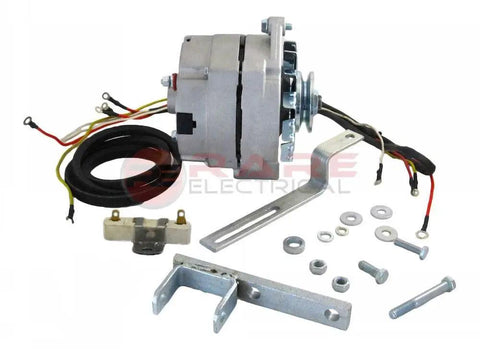 Rock Solid 12Volt 75Amp One Wire Alternator Swap Kit For Ford NAAG 501 And 640 Tractors with hardware and wiring.