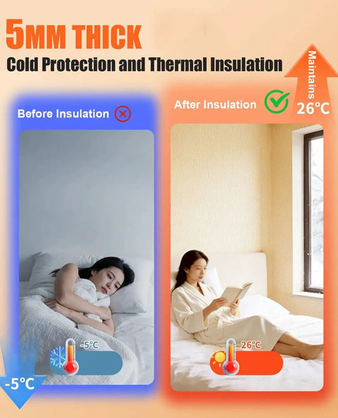 Before and after using Game Changing 5 Mm Thick Thermal Insulation Wallpaper Roll Self Adhesive Cold Wall Patch No Sweat Setup.