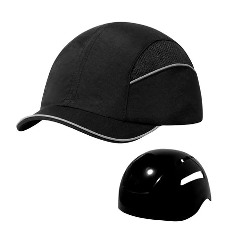Black Lightweight Baseball Bump Cap Hard Hat With Removable ABS Shell And Foam Padding For Head Protection with separate ABS shell