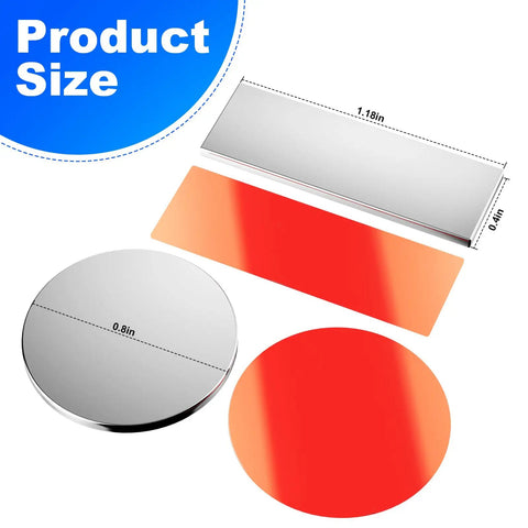 Ultra Thin Magnetic Cabinet Door Catch Set shown with rectangle and round magnets, adhesive included, product size displayed.