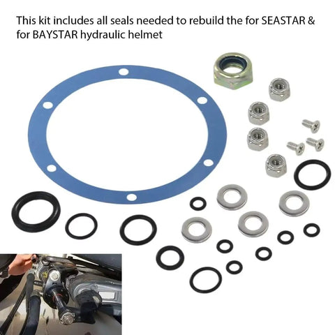 Hydraulic Seal Rebuild Kit For SeaStar BayStar Helm Systems Compatible With HH4513 to HH5745 showing kit components