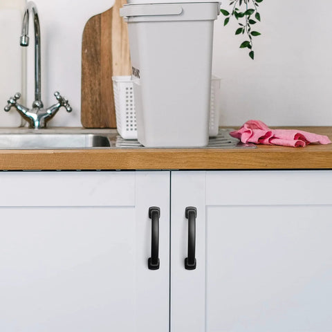 Arch Cabinet Pulls 3 Inch Matte Black Solid Zinc Die Cast installed on kitchen cabinets, showing modern design and durability.